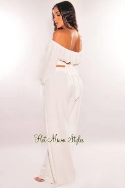 MEEK White Off Shoulder Tie Up Palazzo Pant Two Piece Set Just In