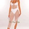 TIC TOC White Sheer Mesh Spaghetti Straps Cover Up Slit Dress Just In