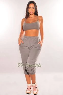 TIC TOC Just In HMS Essential: Dusty Gray Ribbed Strappy Back Bralette Top