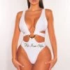 Hollywood & I White Gold Ring Sleeveless Belted Swimsuit