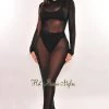 Hollywood & I Black Sheer Mesh Long Sleeve Cover Up Dress