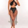 No 1 Just In Black Fishnet Silver Rhinestone High Waist Cover Up Skirt