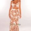 MEEK White Mocha Palm Print Floral Print Spaghetti Strap Maxi Skirt Two Piece Set