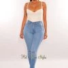 Vendor-unknown Light Denim Ripped Knee High-Waist Skinny Jeans Just In