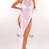 Hollywood & I White Mesh Sheer Sleeveless Drawstring Side Slits Cover Up Dress
