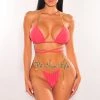 Vendor-unknown Coral Red Padded Gold Chain Halter Tie Up High Cut Bikini Just In