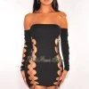 Hot & Delicious Just In Black Off Shoulder Long Sleeve Lace Up Mini Dress