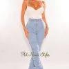 REhab Light Denim High Waist Zipper Ruched Wide Legs Jeans Just In