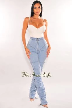 REhab Light Denim High Waist Zipper Ruched Wide Legs Jeans Just In