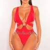 Hollywood & I Just In Red Gold Ring Sleeveless Belted Swimsuit