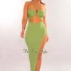 Hera Collection Green Ribbed Halter O-Ring Cut Out Slit Maxi Dress