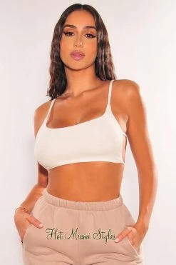TIC TOC HMS Essential: White Ribbed Strappy Back Bralette Top