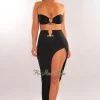 Dexire Black Strapless Tie Up Gold Ring Slit Skirt Two Piece Set Just In