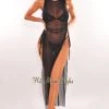 K-too Black Mesh Sheer Sleeveless Drawstring Side Slits Cover Up Dress Just In