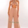SPRING HAZE Mocha Bandeau Tie Up High Waist Palazzo Pants Two Piece Set Just In