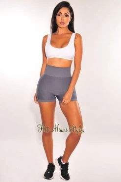 Sole Mio (set) HMS Fit: Dusty Blue High Waist Butt Lifting Textured Shorts