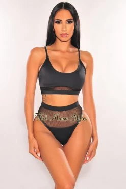 Vendor-unknown Black Fishnet High Waist Bikini