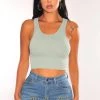 Idea... HMS ESSENTIAL: Sage Ribbed Seamless Sleeveless Crop Top Just In