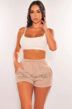 TIC TOC HMS Essential: Taupe High Waist Sweat Shorts Just In