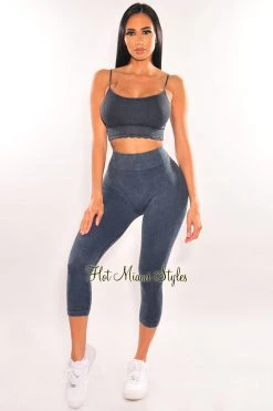 Sole Mio (set) Just In HMS Fit: Navy Knit High Waist Capri Leggings Two Piece Set