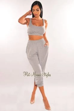 Sole Mio (set) HMS Lounge: Heather Gray Cropped Tank Joggers Two Piece Set Just In