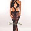 Dexire Black Halter Tie Up Cut Out Mesh Ruched Dress Just In