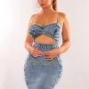 KAYLECOLLECTION Denim Spaghetti Straps Ruched Cut Out Dress Just In