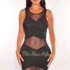 Cherie Just In Black Sheer Mesh Sleeveless Ruched Dress