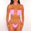Vendor-unknown Hot Pink Ruched Bust Frill Padded Bandeau Bikini