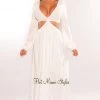 Vendor-unknown White V Neck Smocked Cut Out Long Sleeve Maxi Dress