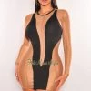 Queen Mania Black Nude Mesh Sheer Long Sleeve Mini Dress