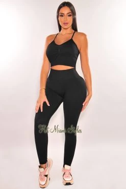 Vendor-unknown HMS Fit: Black Racerback Butt Lifting Leggings Two Piece Set Just In