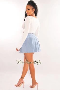 TIC TOC Just In White Ribbed Knit Knotted Long Sleeve Crop Top