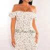 EDIT BY NINE Off White Floral Print Off Shoulder Ruffle Mini Dress Just In