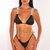 Vendor-unknown Black Sequins Jeweled Padded Scrunch Butt Bikini + Headband Just In