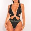Hollywood & I Black Gold Ring Sleeveless Belted Swimsuit Just In