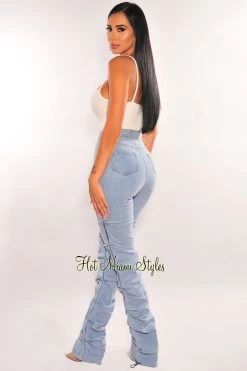 REhab Light Denim High Waist Zipper Ruched Wide Legs Jeans Just In