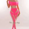 Cherie Hot Pink Mesh Illusion Mock Neck Short Sleeve Jumpsuit