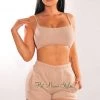 TIC TOC HMS Essential: Taupe Ribbed Strappy Back Bralette Top Just In