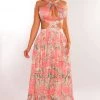 Blithe Blush Floral Print Padded Cut Out Open Back Maxi Dress Just In