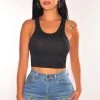 Idea... HMS ESSENTIAL: Black Ribbed Seamless Sleeveless Crop Top