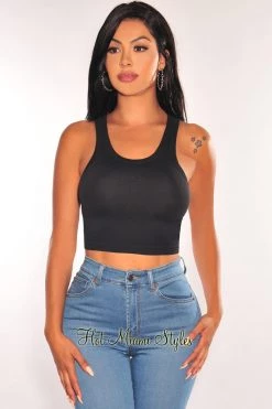 Idea... HMS ESSENTIAL: Black Ribbed Seamless Sleeveless Crop Top