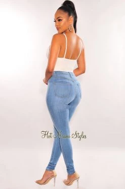Vendor-unknown Light Denim Ripped Knee High-Waist Skinny Jeans Just In