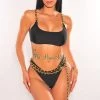 Vendor-unknown Black Gold Chain Straps Belted Scrunch Butt Bikini