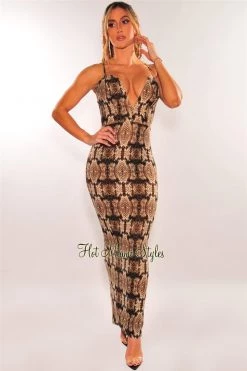 ARK & Co Just In Snake Print Spaghetti Strap Sweetheart Maxi Dress